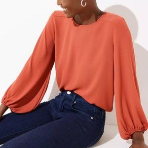 LOFT Drape Balloon Sleeve Blouse Rust Orange